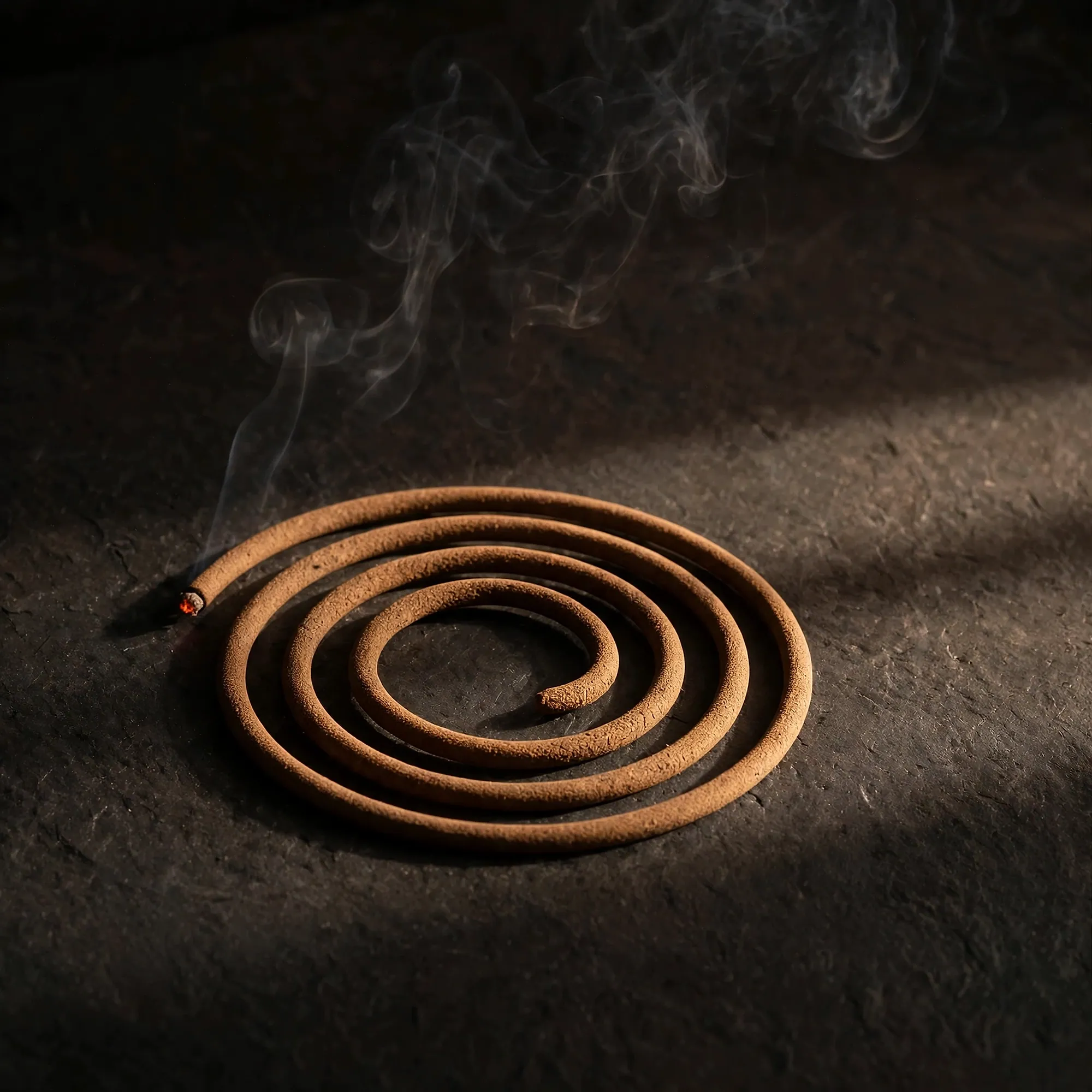 A spiral coil burning in darkness, an ember on its outer ring