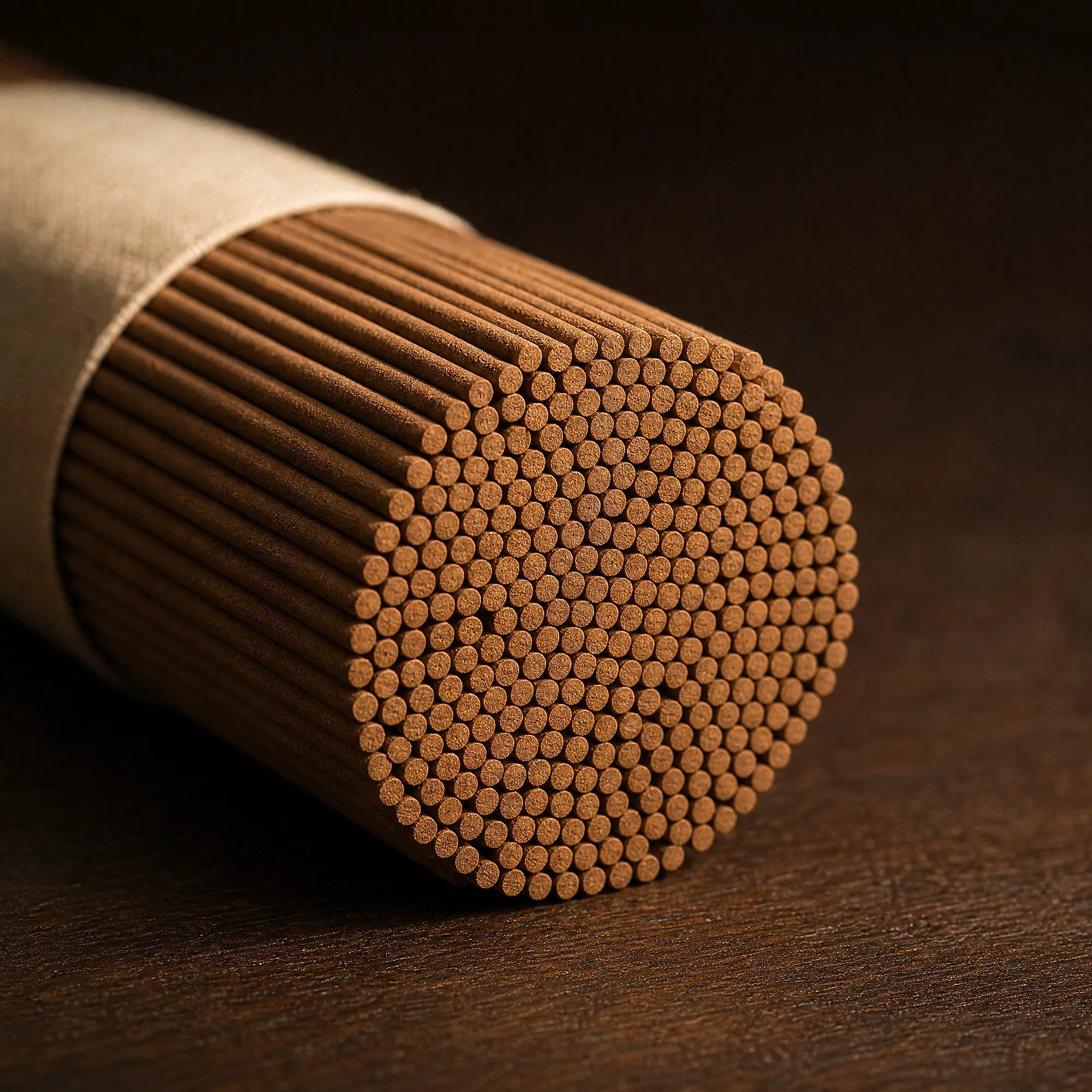 Close-up of the cut ends of a tightly packed bundle of incense sticks